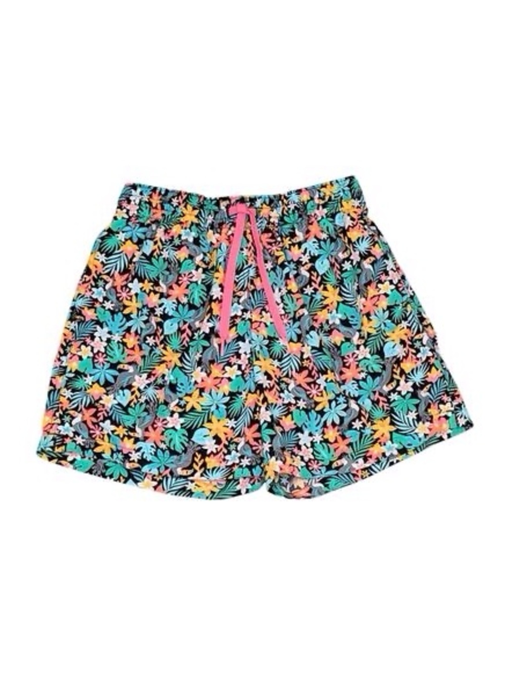 Men's Tropical Floral Swim Trunks - Black with Multicolor Print